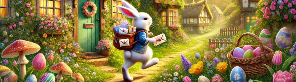 Letter from the Easter bunny being delivered along a narrow road